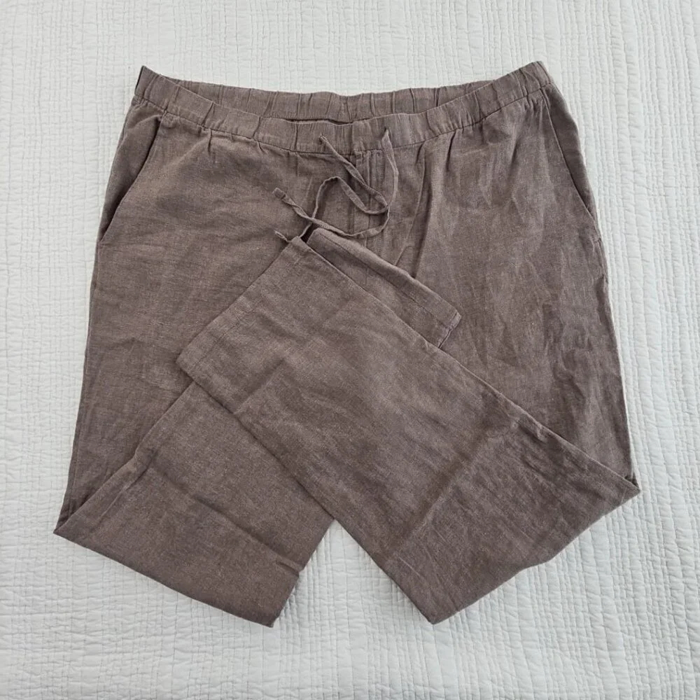 H&M Men's‎ Linen Blend Jogger Men's XXL Brown Drawstring Elastic EUC Lightweight